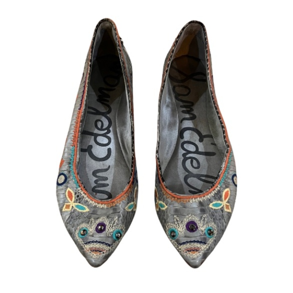 Sam Edelman Gray Embroidered Flats